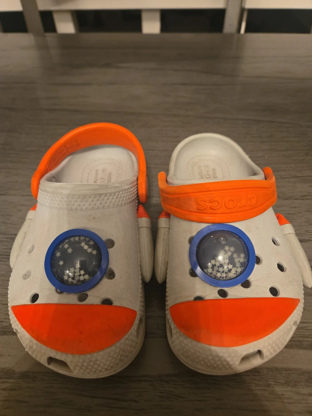 Crocs Rocket Kids Clogs White/Orange/Blue Slip-On Space Size C 9